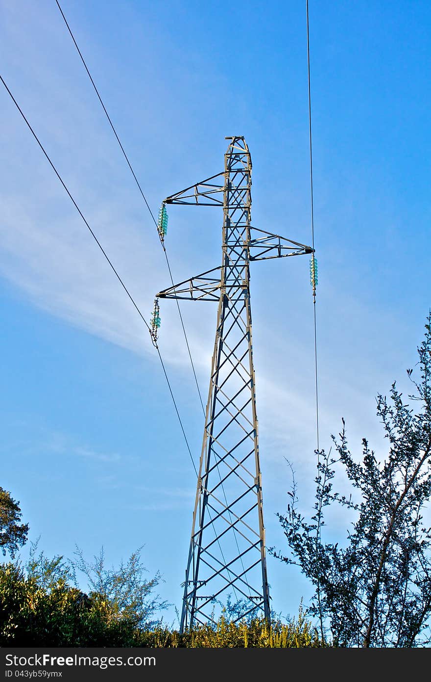 Electricity transmission with a sky as background. Electricity transmission with a sky as background