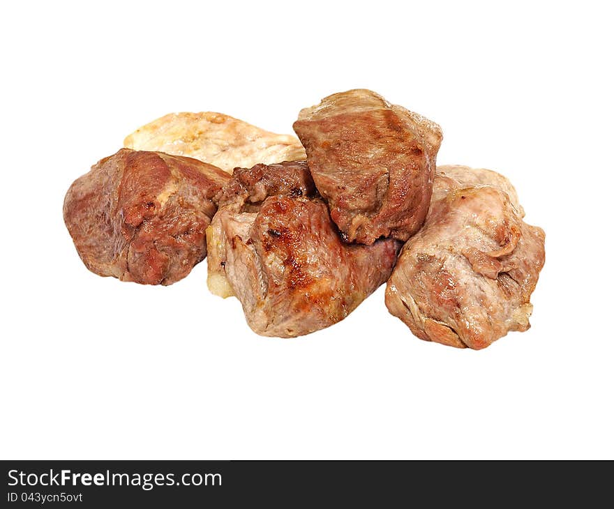 Slices of roasted meat isolated on white background. Slices of roasted meat isolated on white background.