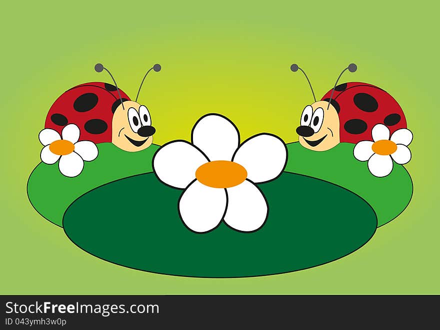 Funny picture of two lovely ladybug with green background. Funny picture of two lovely ladybug with green background