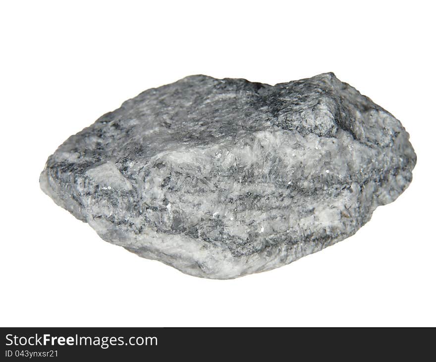 Rock with a splash of light and dark crystals isolated on white background