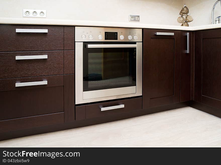 Interior of modern dark kitchen. Interior of modern dark kitchen