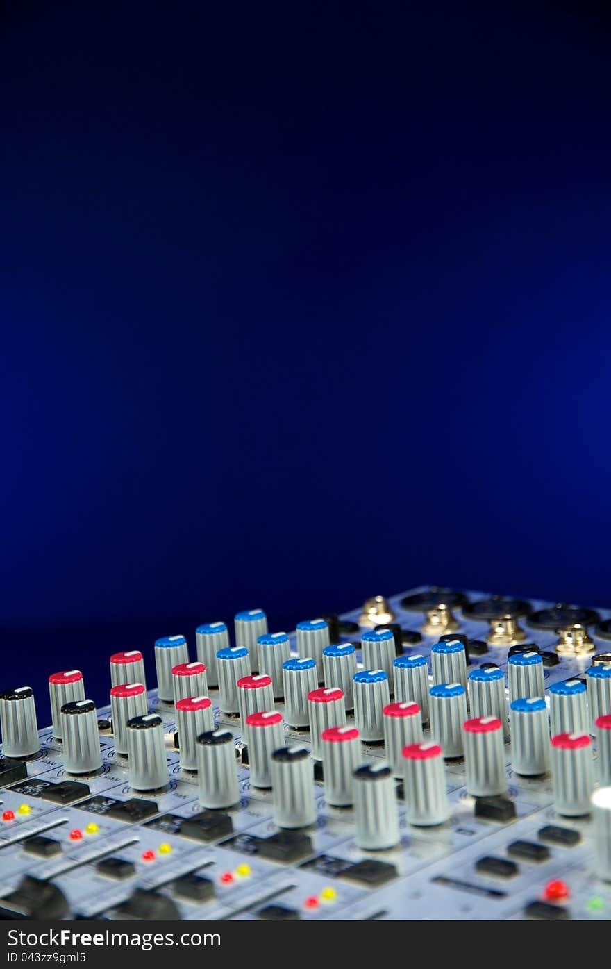 Recording Studio, live sound, Close up of audio mixer. Performance. Music Production.