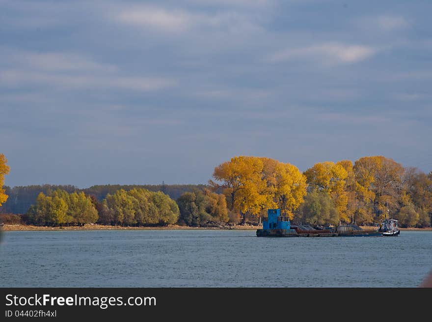 Cargo Ship on a river