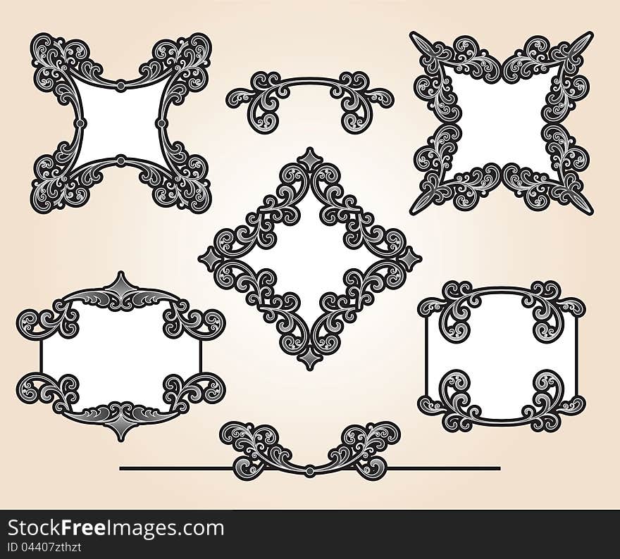 Set of decorative frames and design elements