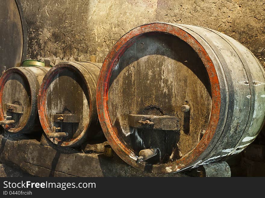 Three old wine barrels