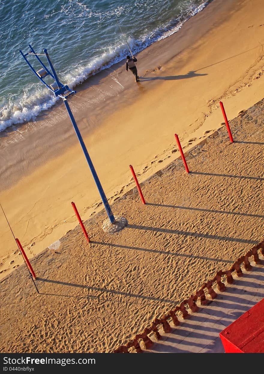 View from above f a beach marked by sunset shadows. View from above f a beach marked by sunset shadows