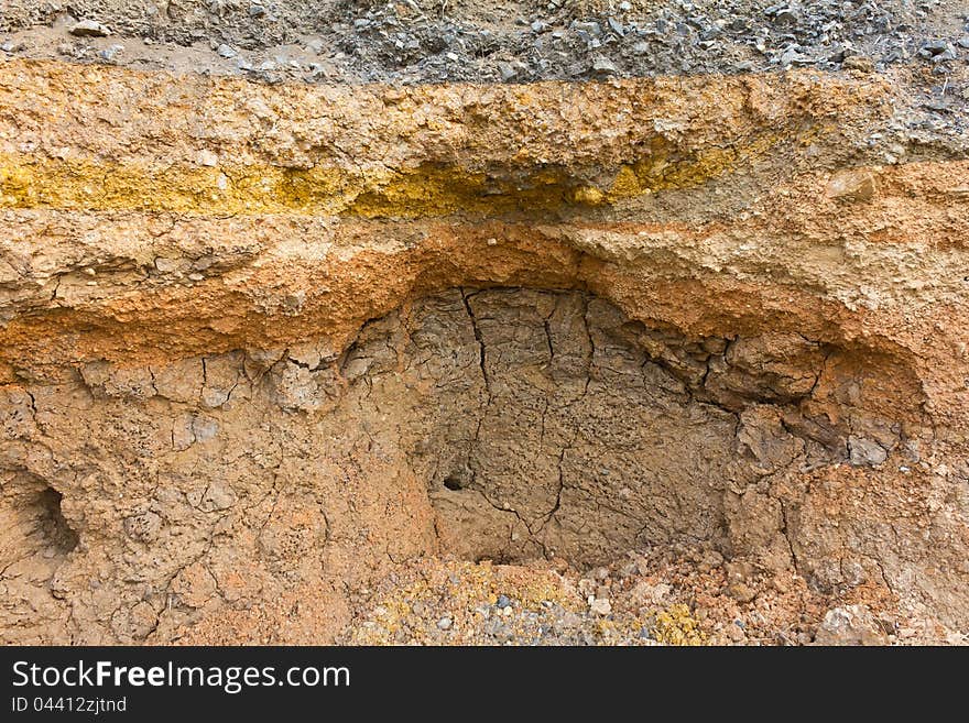 Section of road, water erosion as hole. Section of road, water erosion as hole.