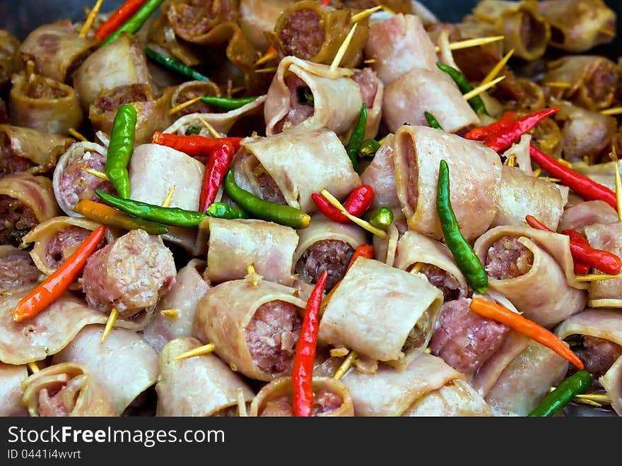 Fried Fermented pork with chili,Thai food