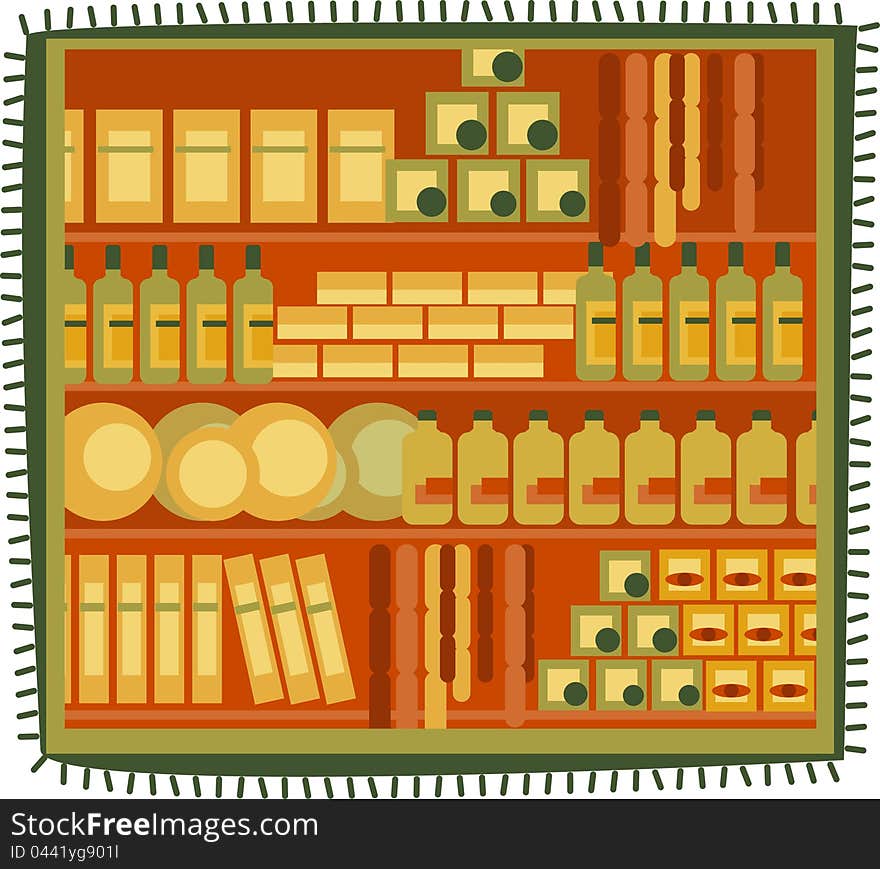 colour illustration of grossary shelfs