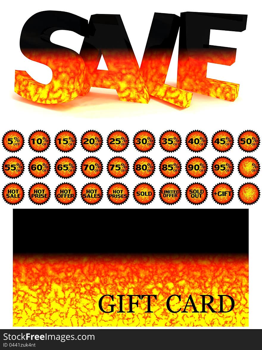 Set from a volume word SALE, a gift card and labels stylised under the heated lava for your successful sales. Set from a volume word SALE, a gift card and labels stylised under the heated lava for your successful sales.