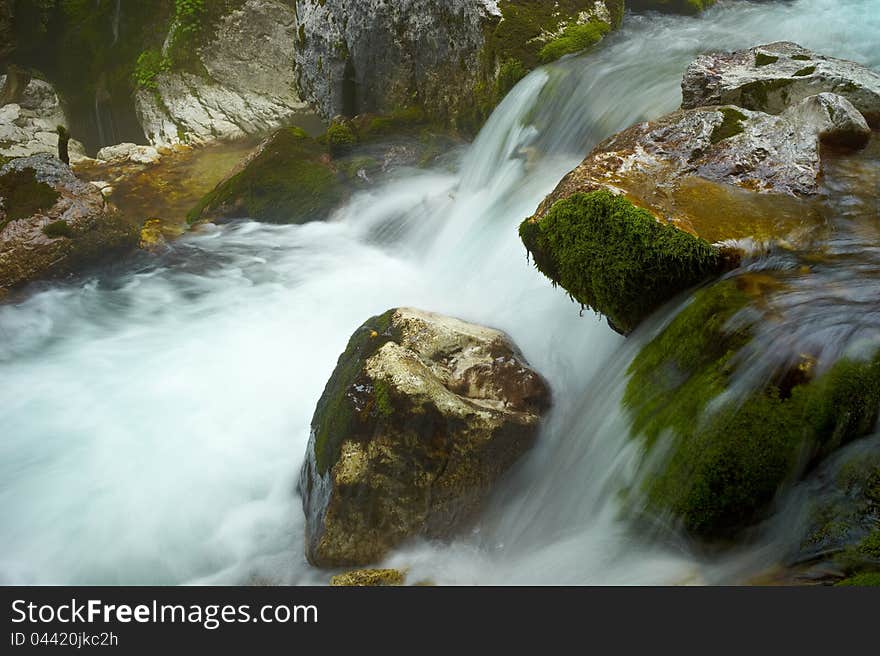 Stream Flowing Water in the Moznica Slovenia. Stream Flowing Water in the Moznica Slovenia.