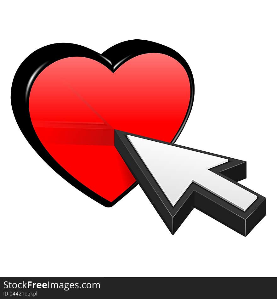 Heart and cursor illustration on white