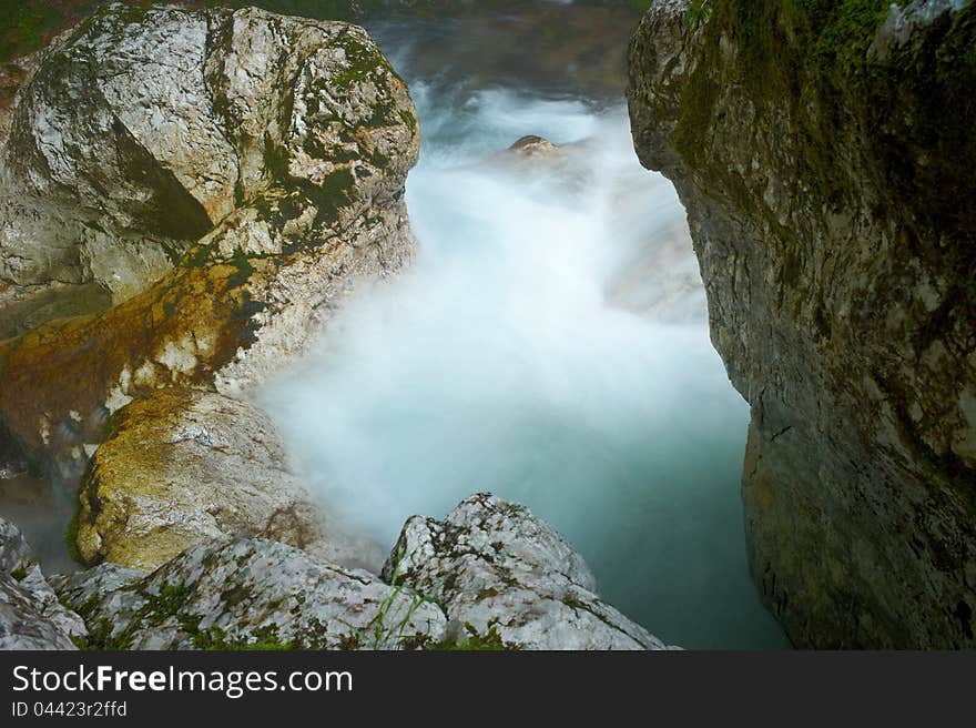 Stream Flowing Water in the Moznica Slovenia. Stream Flowing Water in the Moznica Slovenia.