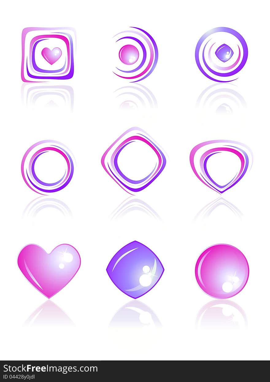 Pink And Violet Colors Logos Set.