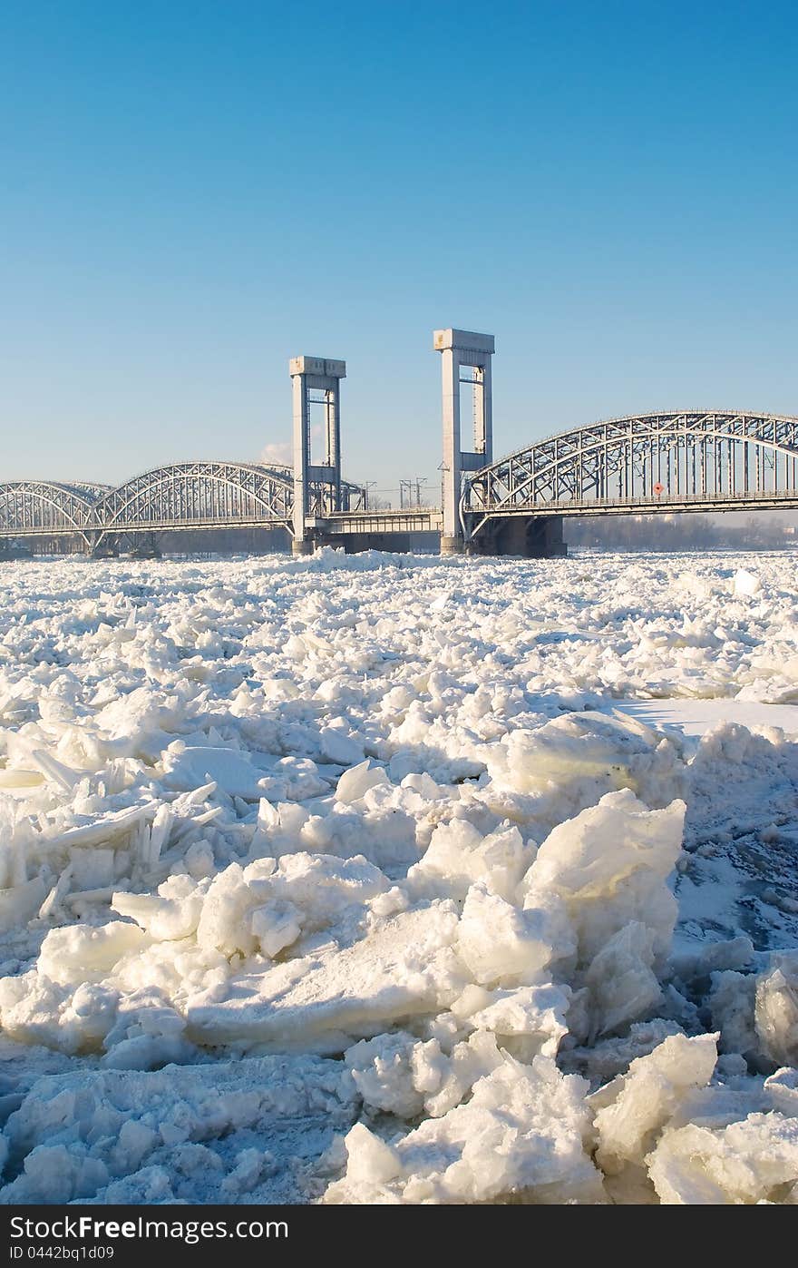 Bridge over frozen river