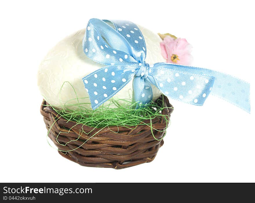 Easter Egg with ribbon on a White background