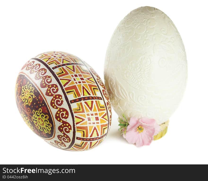 Hand Painted Easter Eggs on  a White background