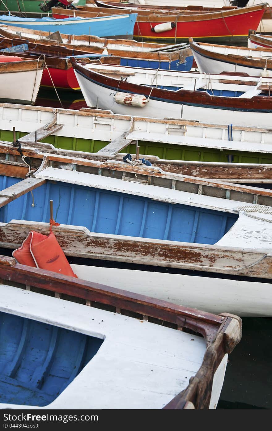 Colored boats in the mediterranean sea