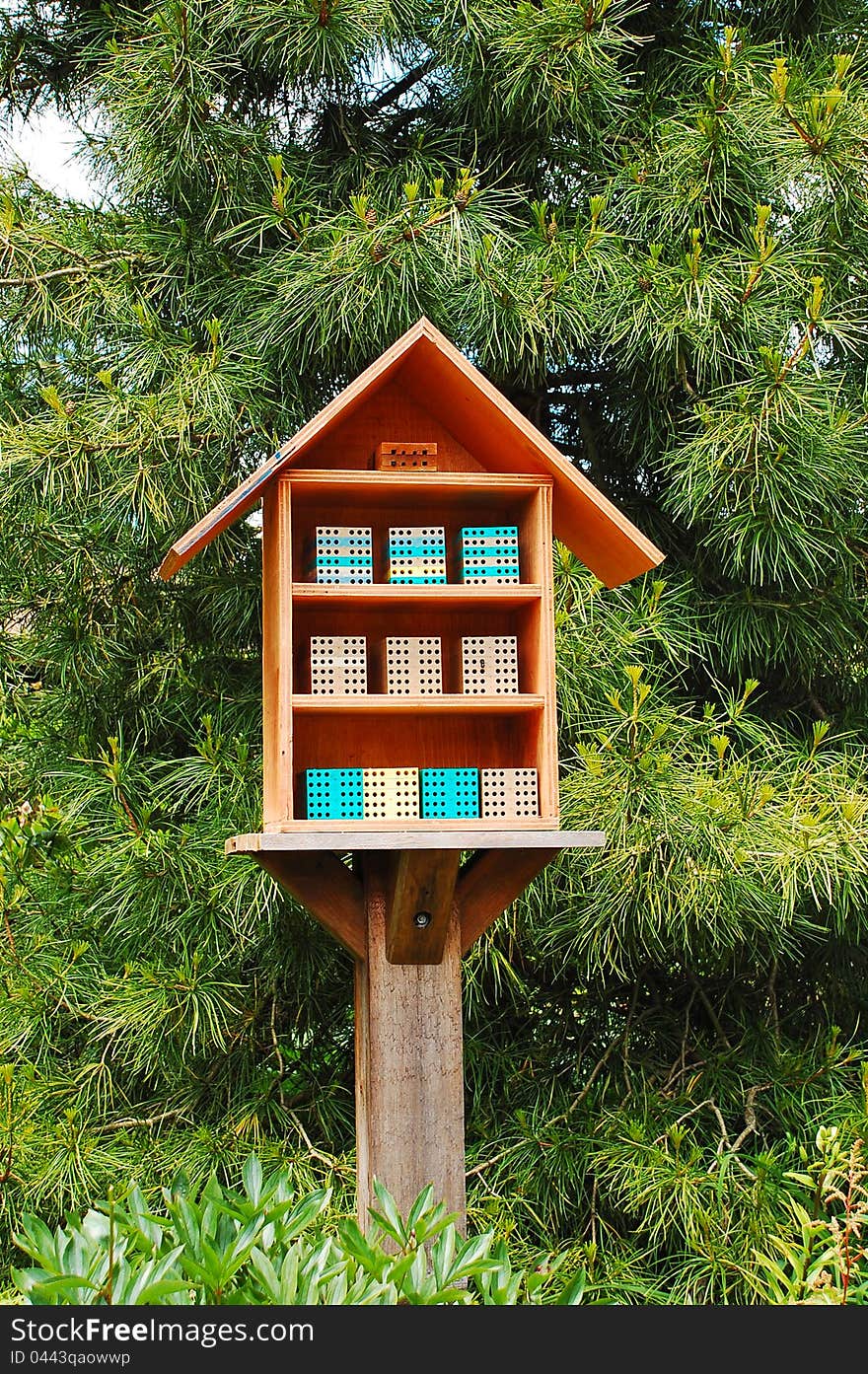 Wooden bee box in the park