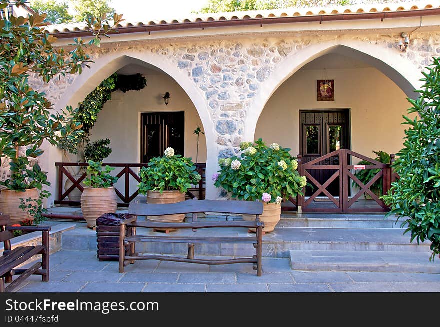 A small courtyard at the church, provides shade and a chance to rest weary travelers. It is very clean and comfortable. A small courtyard at the church, provides shade and a chance to rest weary travelers. It is very clean and comfortable.