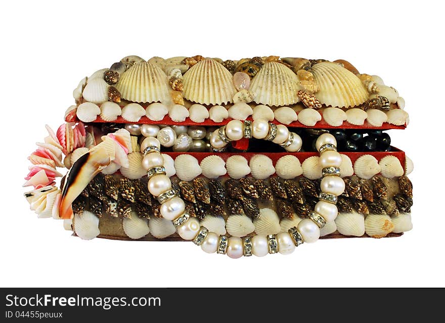 Sea casket with various jewelry.