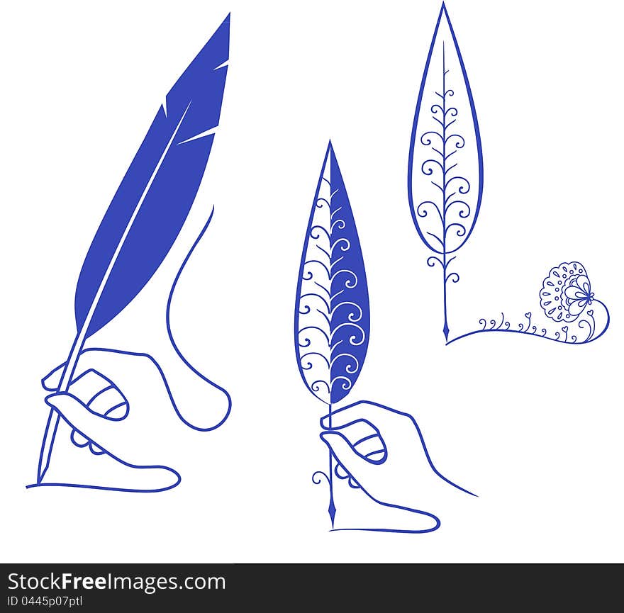 Illustration art of feather hand writing. Illustration art of feather hand writing