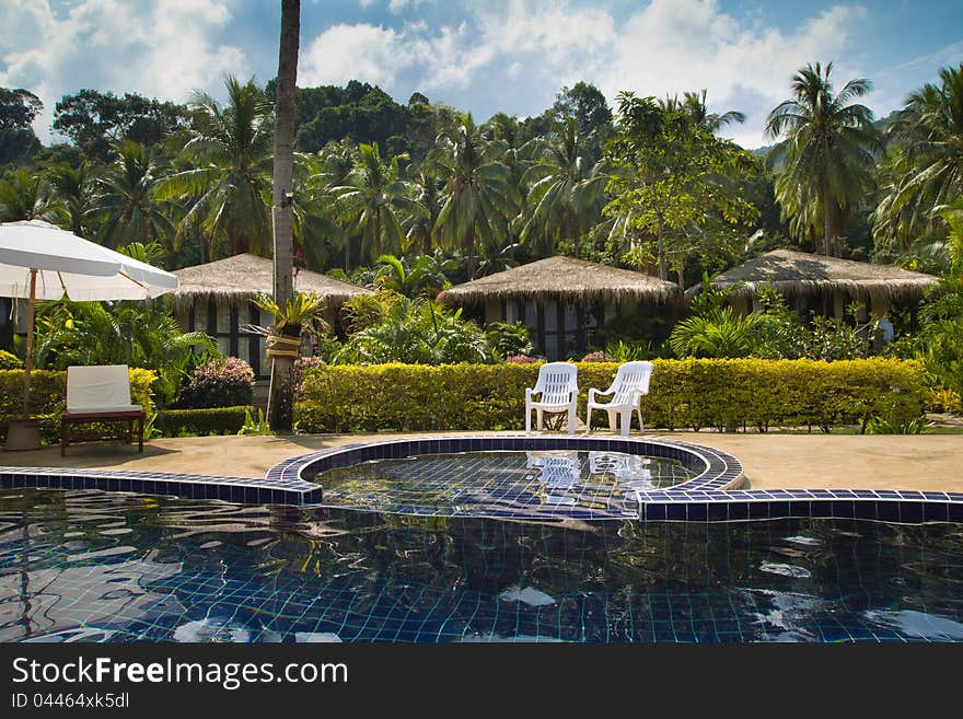 Tropical view, beautiful pool with bungalow. Tropical view, beautiful pool with bungalow