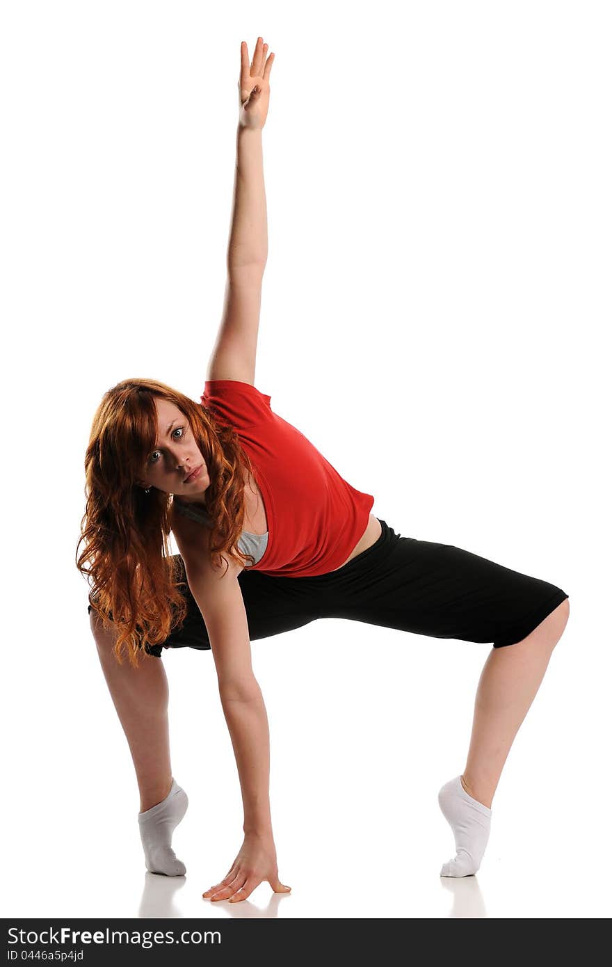 Hiphop Woman dancer performing  on a white background