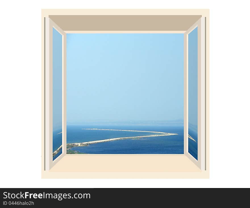 Window with a beautiful view of the sea. Window with a beautiful view of the sea