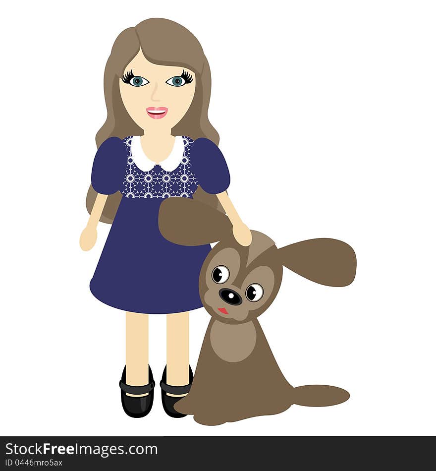 Nice girl with dog on white background