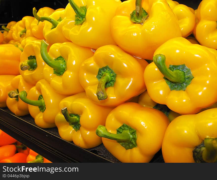 Peppers on display in supermarket. Peppers on display in supermarket