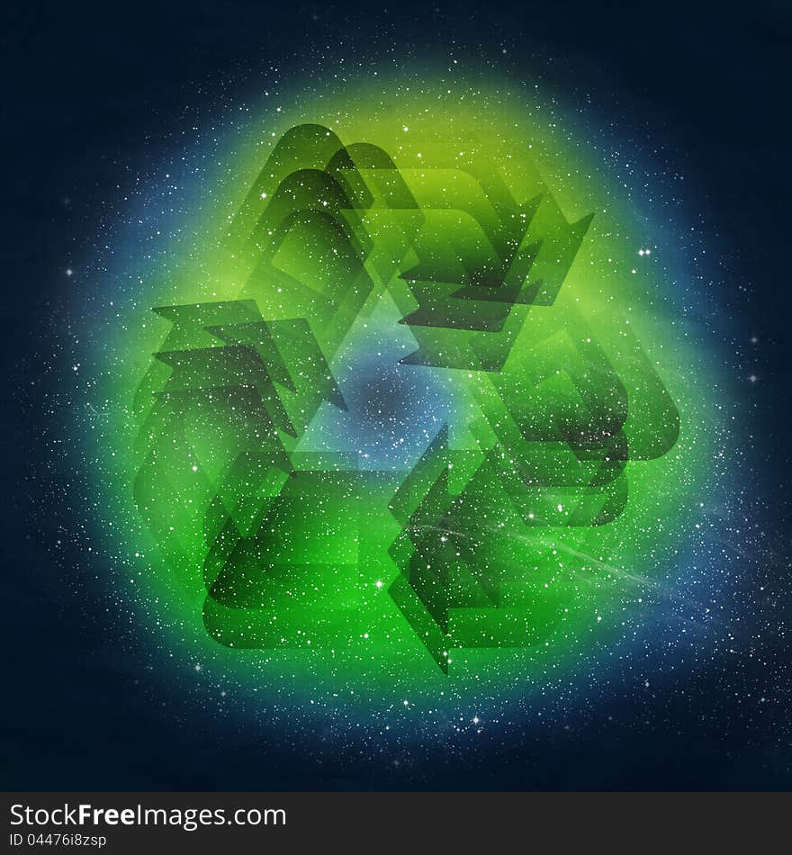 Space Recycle Symbol. An abstract background in style of a retro