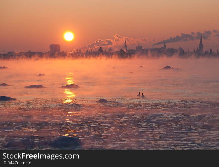 Tallinn skyline in winter