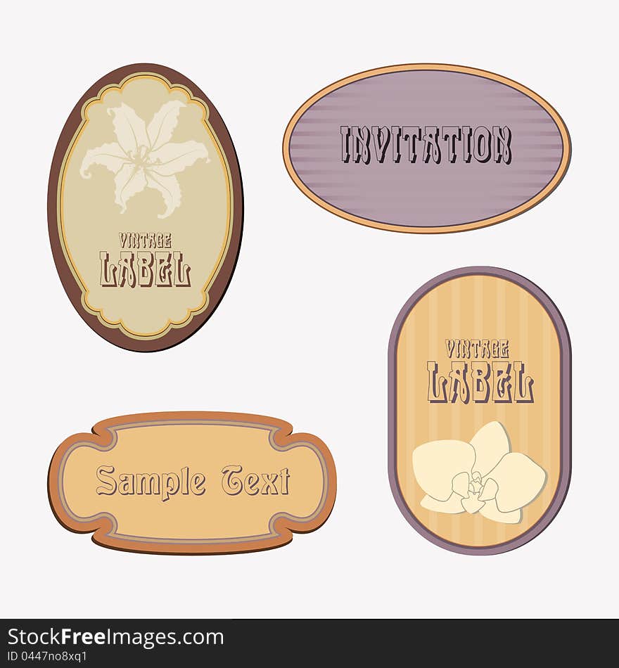 Set of retro labels in beige and purple tones. Set of retro labels in beige and purple tones