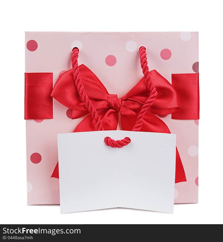 Gift bag with blank card  on white background