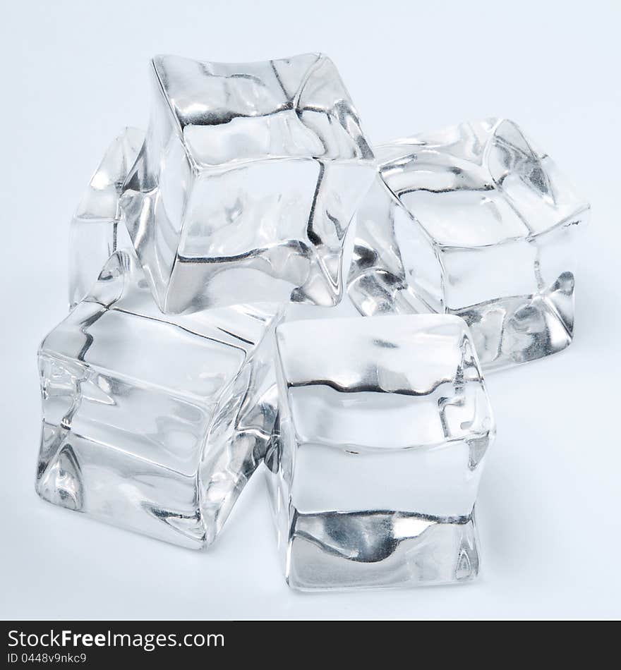 Group of ice cubes shot on plain white background