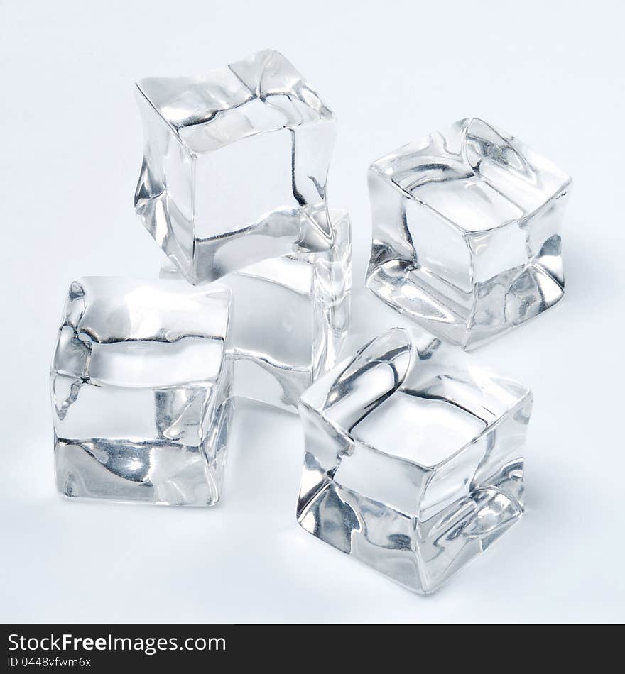 Group of ice cubes shot on plain white background