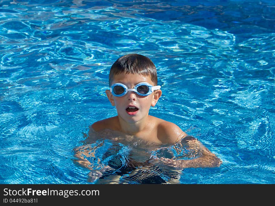 Boy With Spectacles In The Swimming Pool