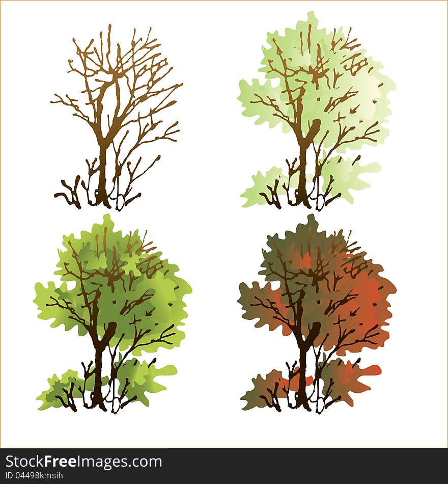 Deciduous tree during different seasons.Used a linear gradient.