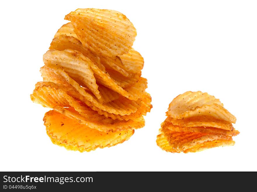 Potato chips on isolated . Potato chips on isolated .