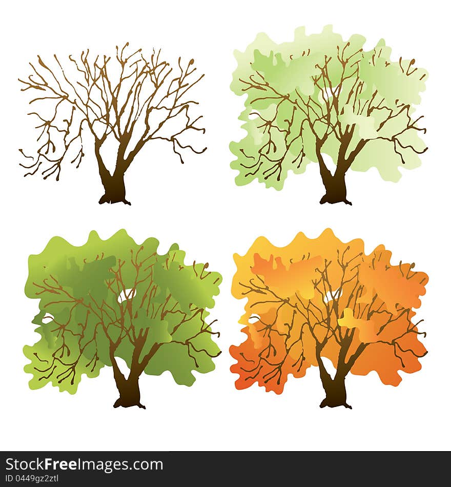 Deciduous tree during different seasons.Used a linear gradient.