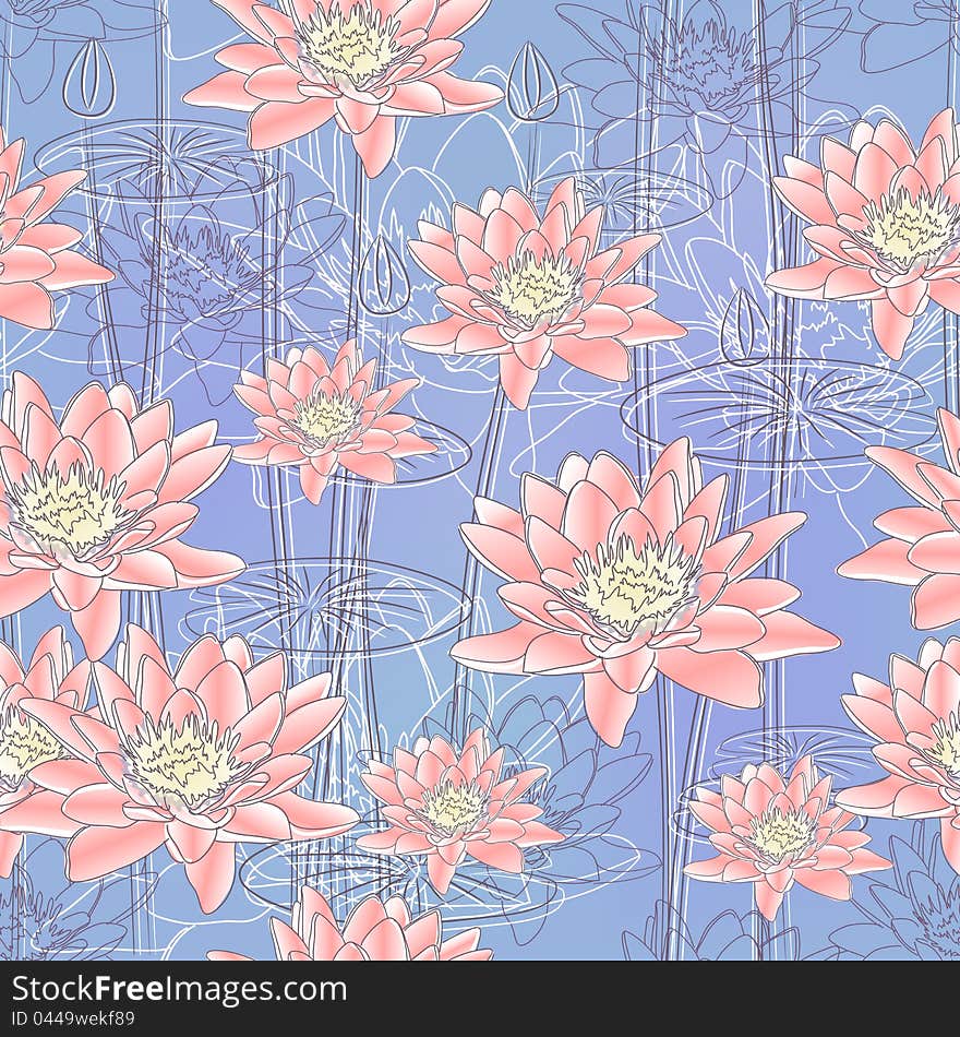 Water Lily Flowers. Seamless background