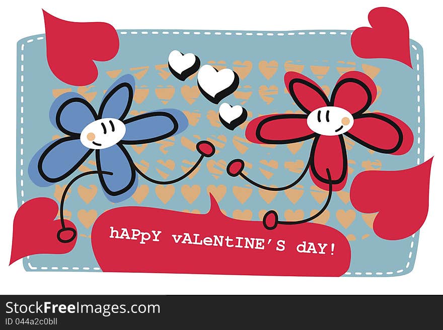 Cheerful Valentines Day card with flowers. Cheerful Valentines Day card with flowers