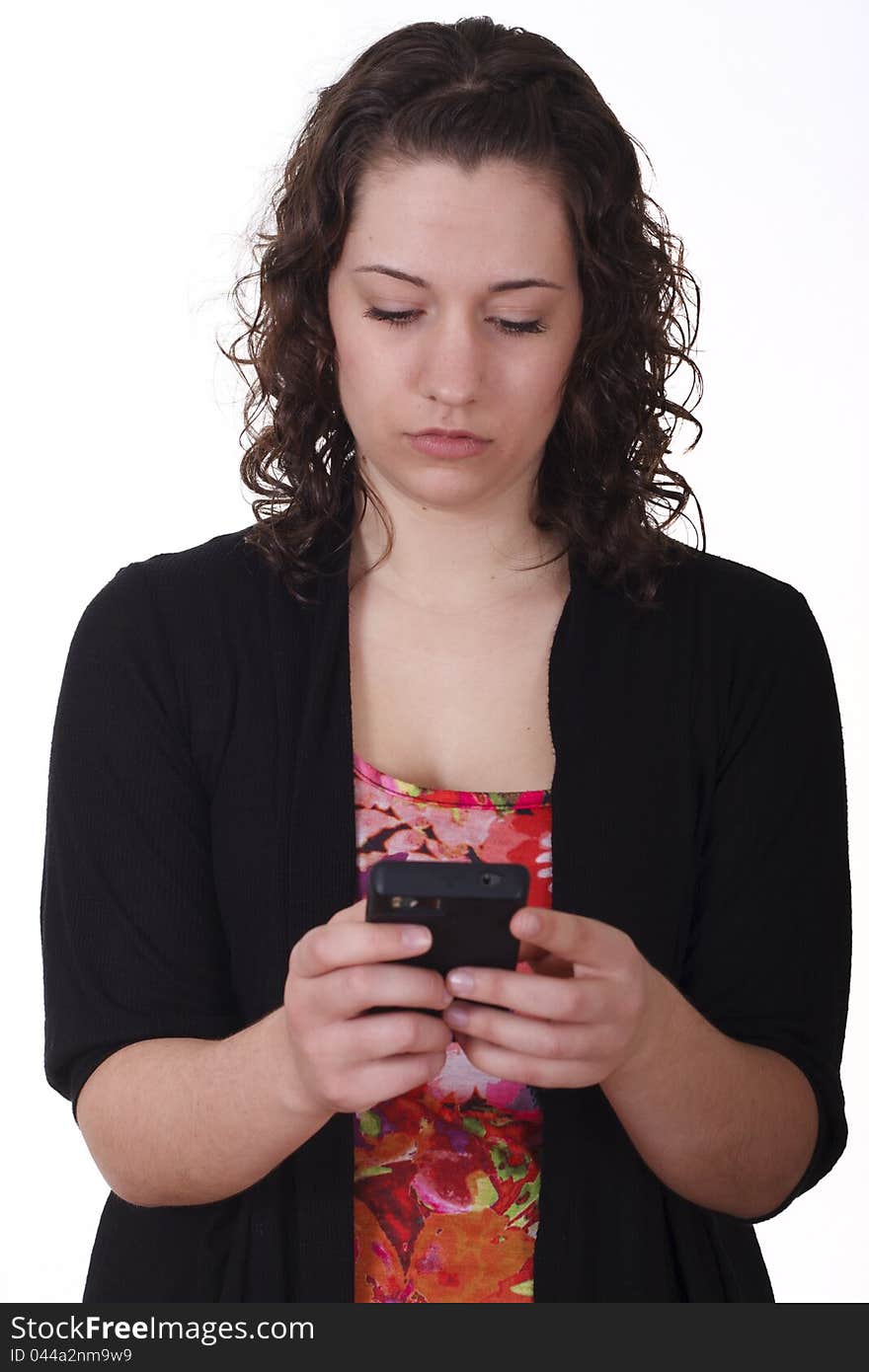 Young Brunette Serious Texting