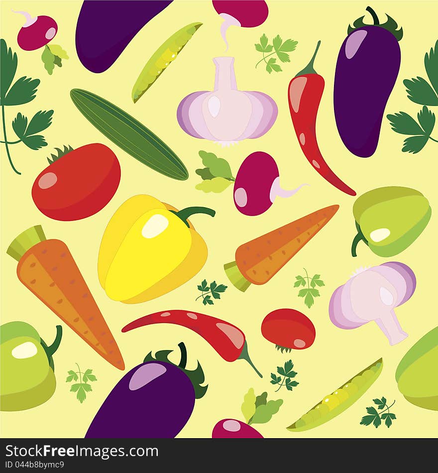 Bright Seamless pattern of juicy summer vegetables. Bright Seamless pattern of juicy summer vegetables