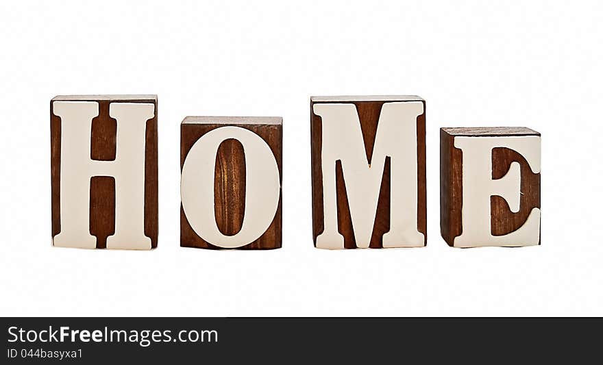 Isolated over white, rough wooden blocks spelling the word home (intentionally grungy). Isolated over white, rough wooden blocks spelling the word home (intentionally grungy)