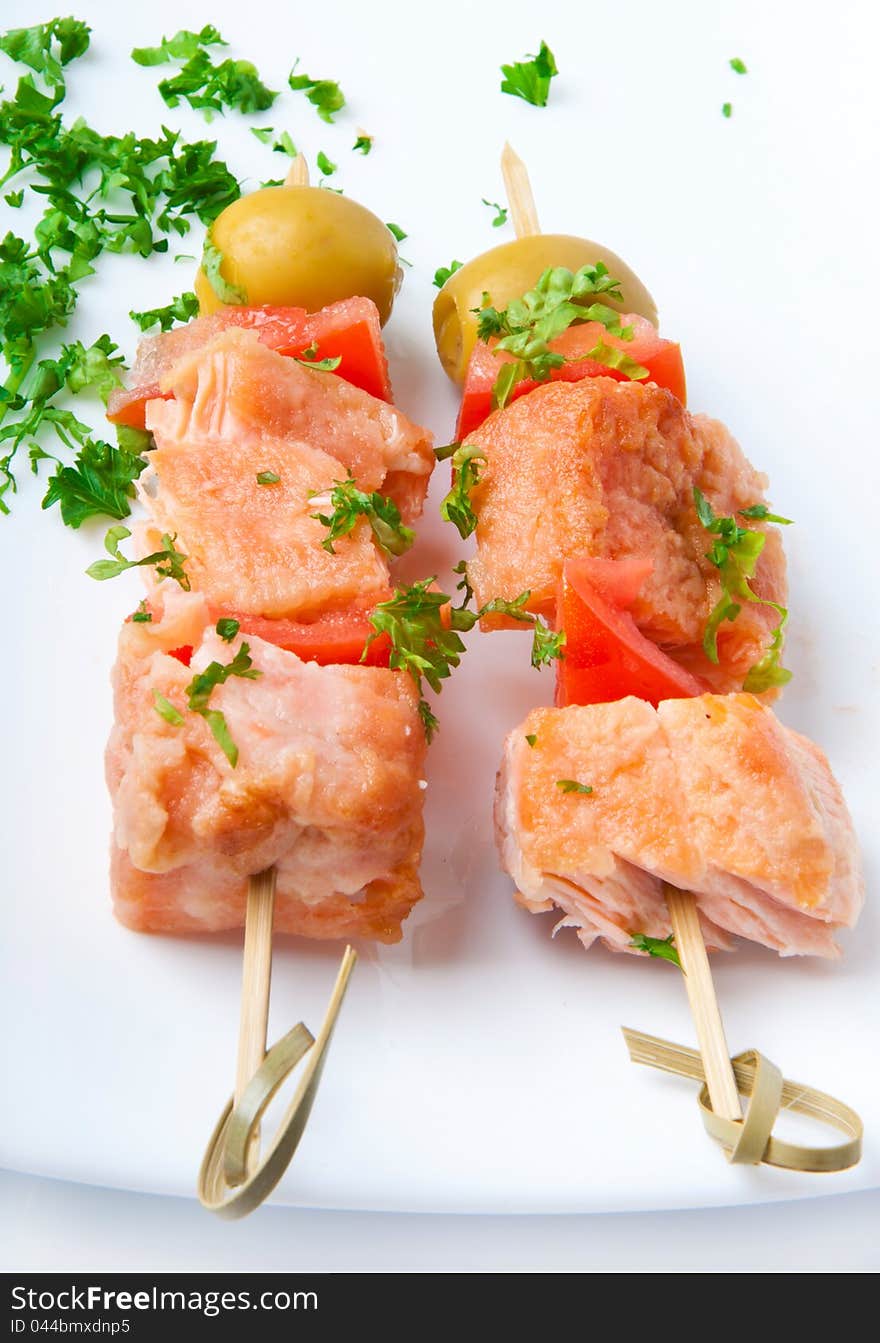 Close up of grilled salmon with vegetables