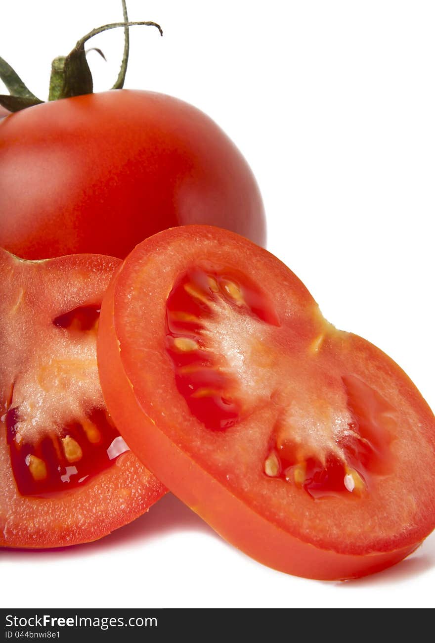 Fresh tomatoes on a white background