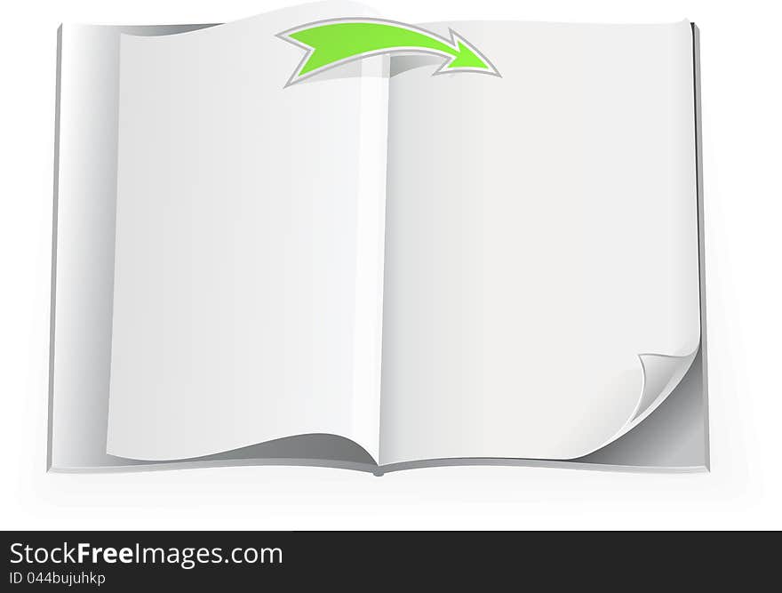 Conceptual image of blank pages with an arrow in v