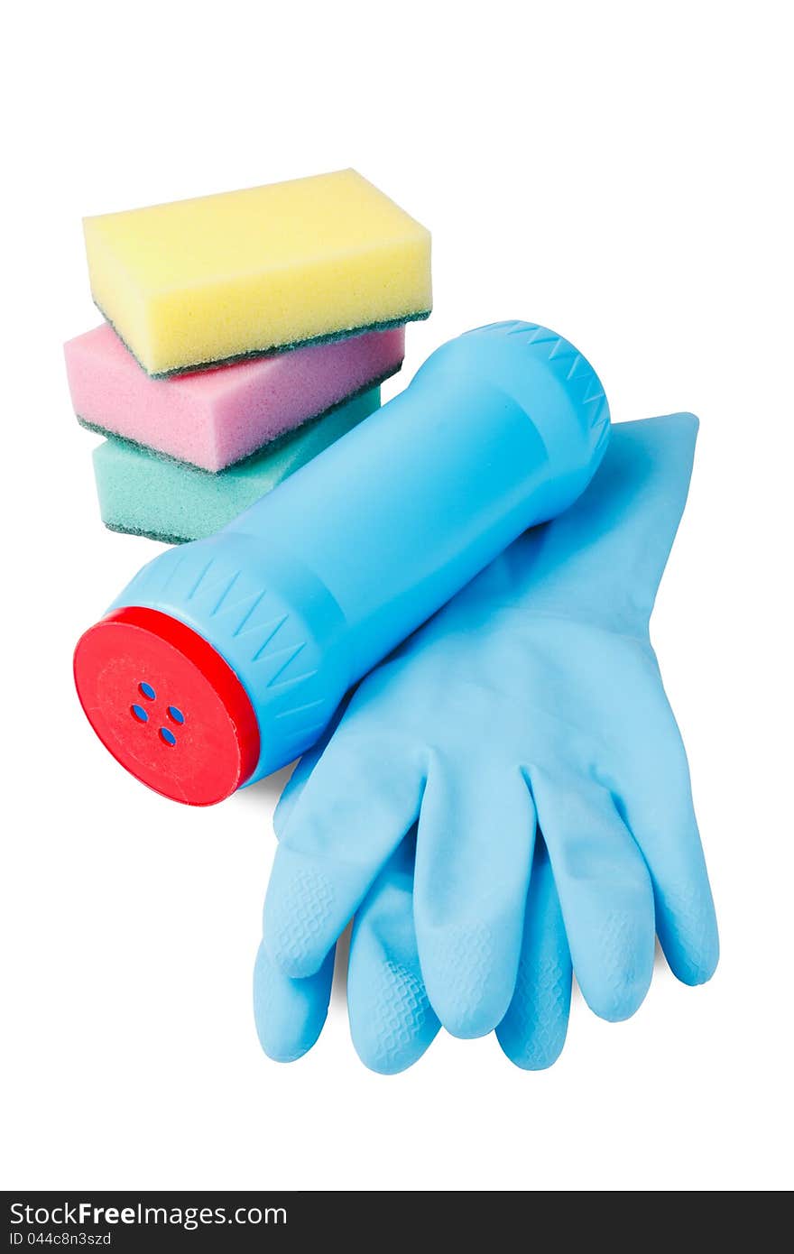 Set Of Cleaning, Rubber Glove, Plastic Bottle